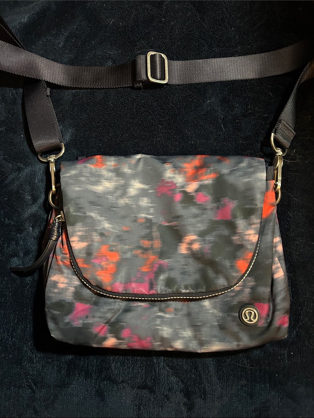 lululemon athletica Black Crossbody with navy, red, & Pink Accents